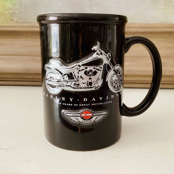 2003 Harley Davidson 100th Anniversary Embossed Mug Black Large Collectable Gift - Picture 1 of 9